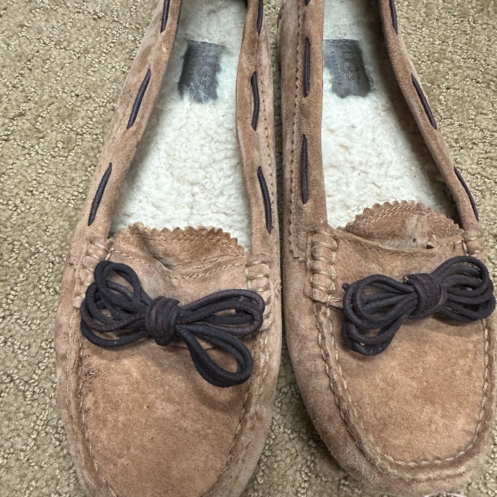 Tan Suede UGG Moccasins with Bow Detail